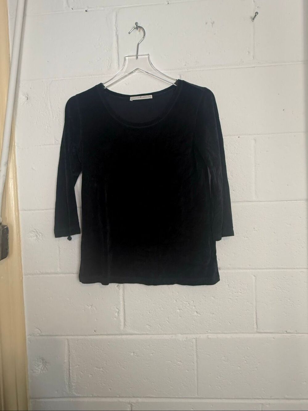 Peruvian Connection Women’s XS Black Velour 3/4 Sleeve Top Quiet Luxury Minimali